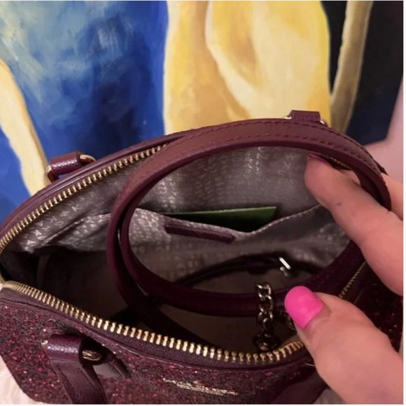 kate spade Laurel Way Glitter Mini Reiley burgundy crossbody bag purse nwot - Picture 7 of 9